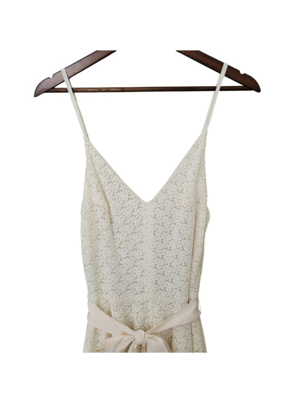 Amanda Uprichard Haley Daisy Lace Dress Womens Size M Cream V-Neck Bow Tie Waist - Picture 3 of 9